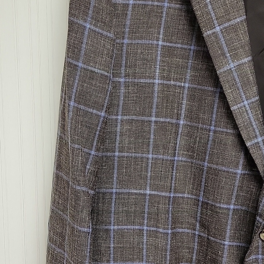 Men's Brooks Brothers 1818 Madison blazer brown/blue plaid 50R wool silk linen - Picture 2 of 8
